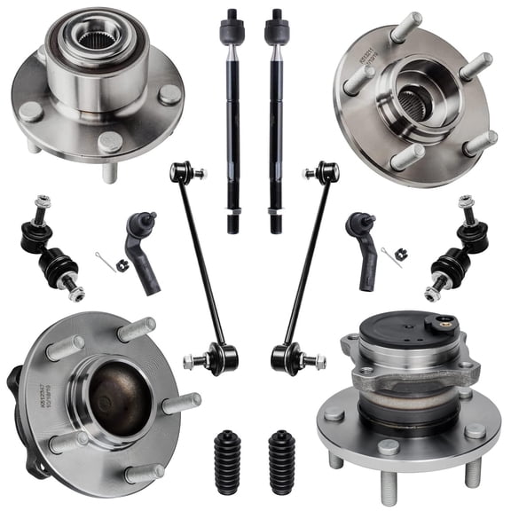 Detroit Axle - Front 14pc Wheel Bearing Hubs Kit for 2004 2005 Mazda 3, Tie Rods 2 Boots Front and Rear Wheel Bearing & Hubs Sway Bar Links Replacement