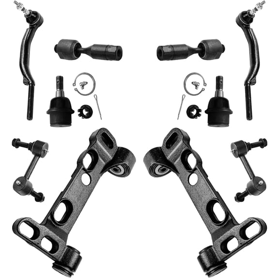 Detroit Axle - 14mm Front Inner & Outer Tie Rods Lower Control Arm Brackets Lower Ball Joints Sway Bars Replacement for Chevy Trailblazer EXT GMC Envoy Olds Bravada - 10pc Set
