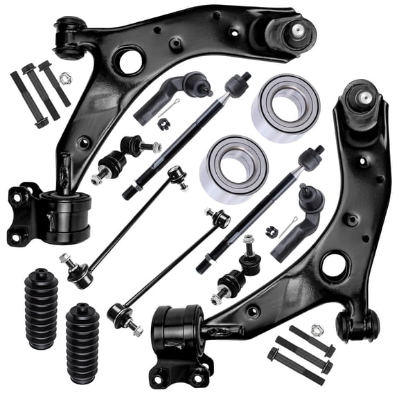Detroit Axle - 14pc Front End Kit for 2005-2009 Mazda 3, 2006-2013 5, Lower Control Arms w/Ball Joint Tie Rods Wheel Bearings Boots Front Rear Sway Bars Replacement