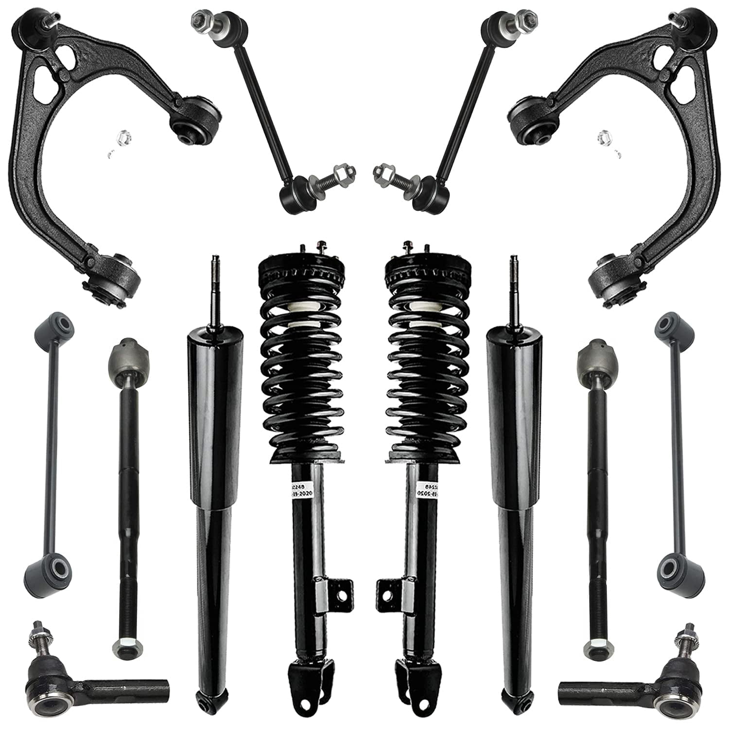 Detroit Axle - 14pc Front End Suspension Kit for Chrysler 300 Dodge Magnum Charger, Struts & Coil Spring Upper Control Arms w/Ball Joint Tie Rods Front Rear Sway Bars Rear Shock Absorbers Replacement
