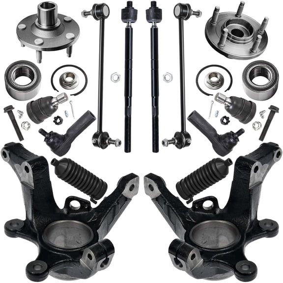 Detroit Axle - 14pc Front Loaded Knuckles Kit for 05-07 Ford Escape 06-07 Mercury Mariner, 2 Steering Knuckles 2 Wheel Bearing Hubs 2 Sway Bars 2 Lower Ball Joints 4 Tie Rods 2 Boots Replacement