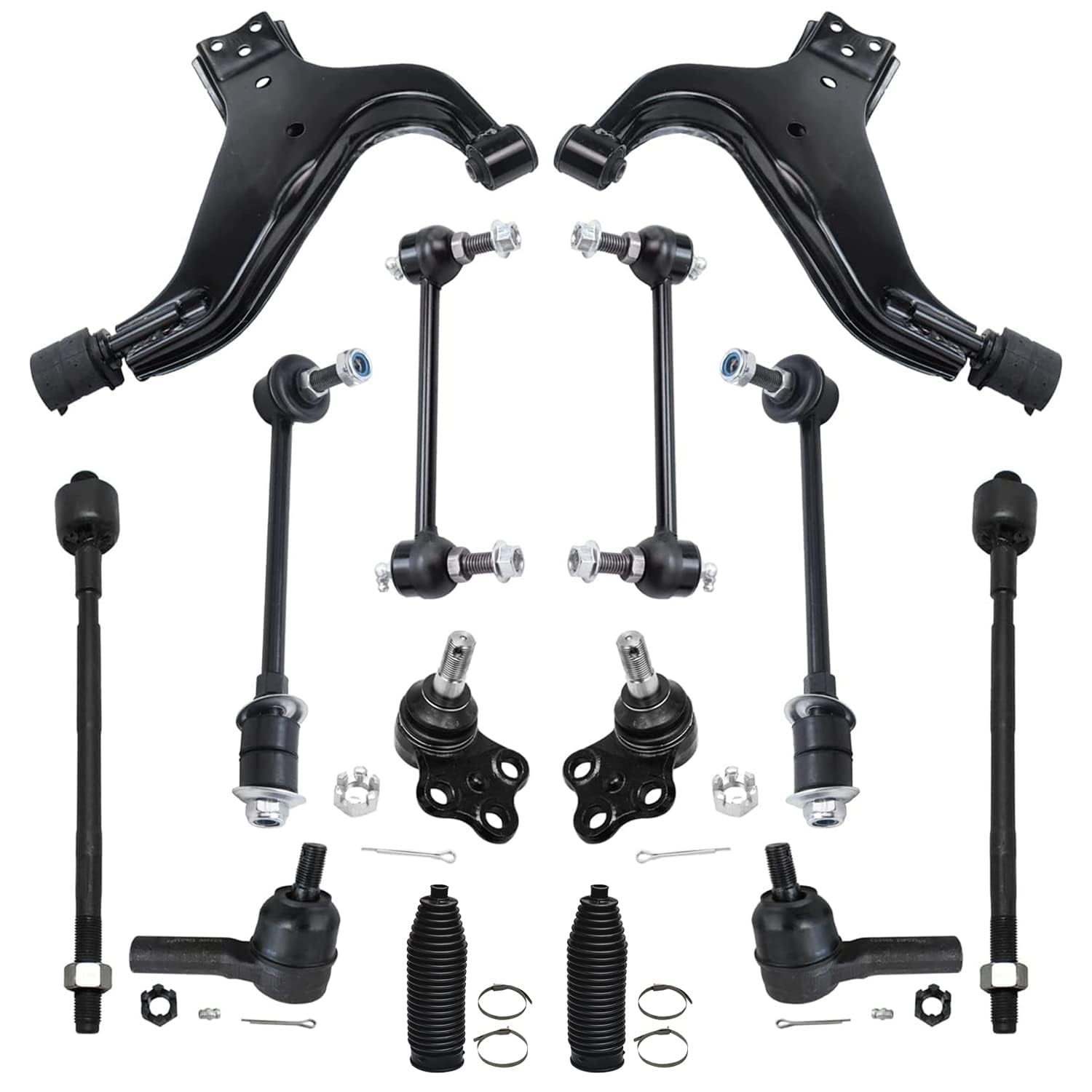 Detroit Axle 14pc Front Lower Control Arms Ball joints Tierods Sway
