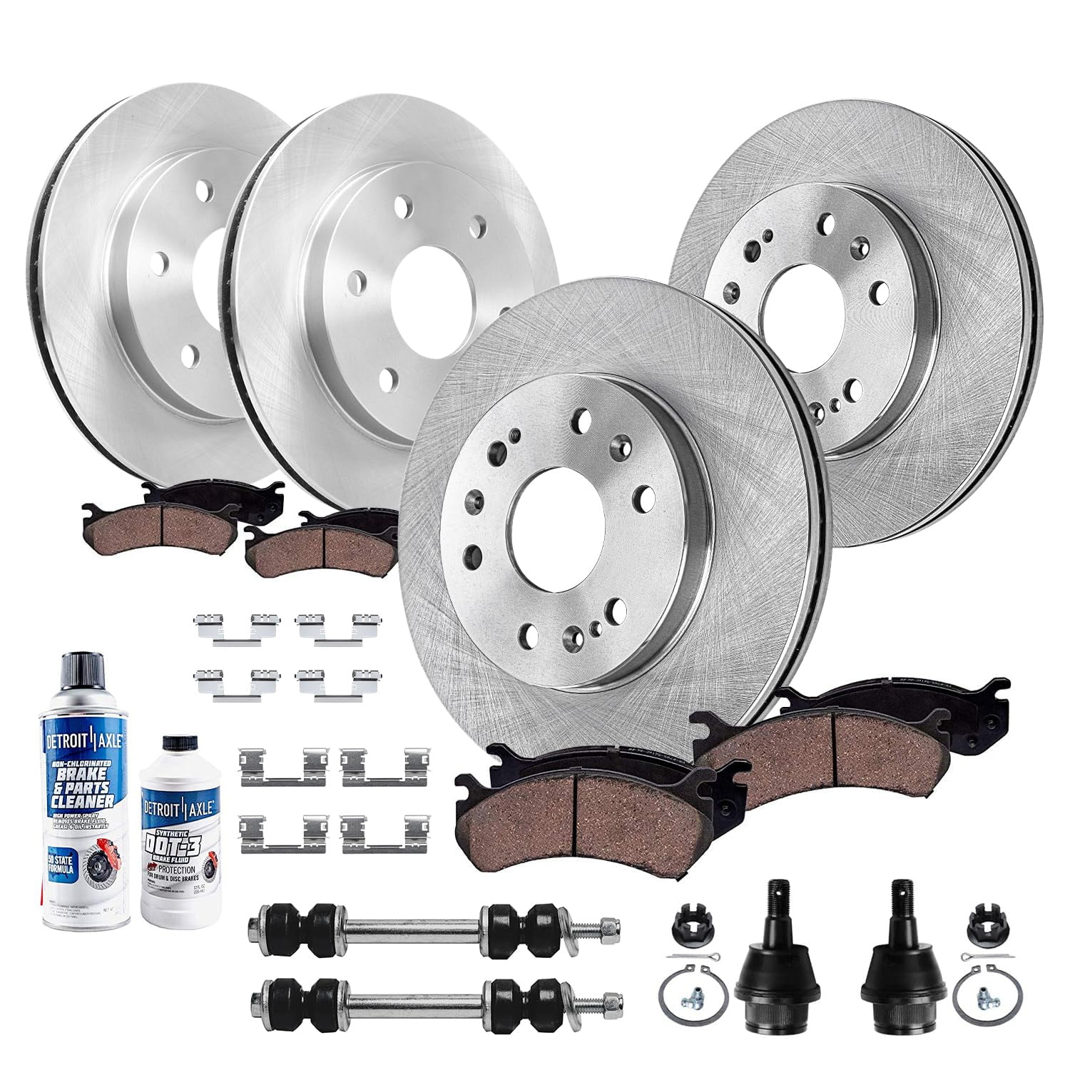Detroit Axle 14pc Front & Rear Disc Brake Rotors Brake Pads + Sway Bars Ball Joints