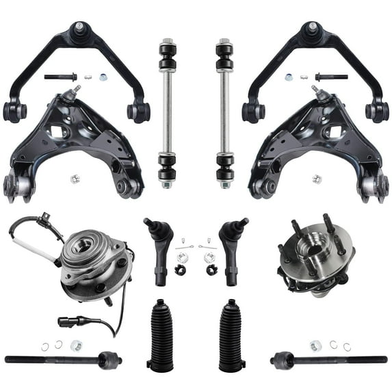 Detroit Axle - 14pc Front Upper Lower Control Arms w/ Ball Joint Inner Outer Tie Rods w/Boots Sway Bars & Wheel Hub Bearing Assembly Kit for 1995-2001 Ford Explorer/ 1997-2001 Mountaineer - AWD 4WD