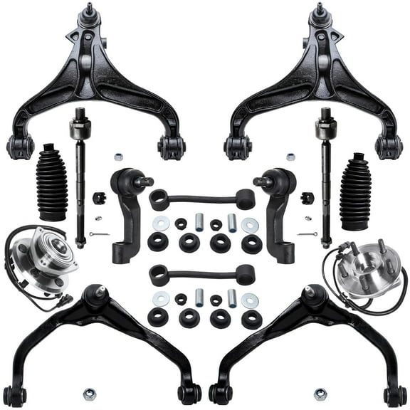 Detroit Axle - 14pc Front Upper Lower Control Arms w/Ball Joints Inner Outer Tie Rods w/Boots Sway Bars & Wheel Hub Bearing Replacement for Dodge Nitro Jeep Liberty