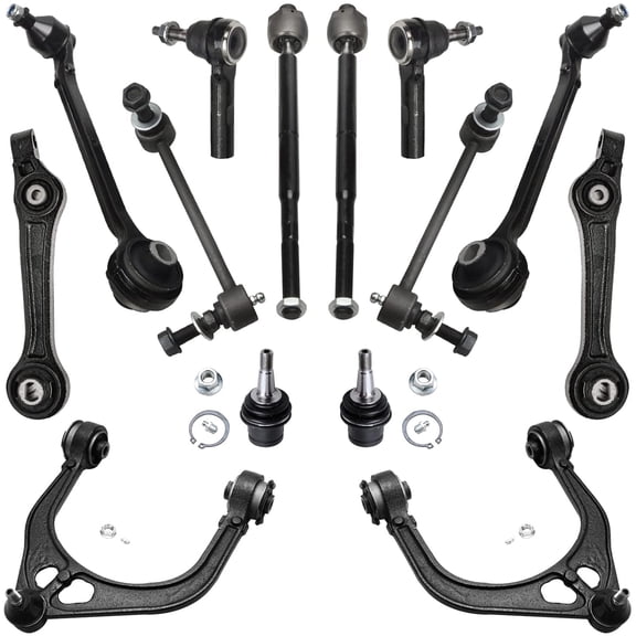 Detroit Axle - 14pc Front End Suspension Kit for Chrysler 300 Dodge Challenger Charger Magnum, 6 Control Arms w/Ball Joints, 2 Lower Ball Joints, 4 Inner & Outer Tie Rods, 2 Sway Bar Links Replacem