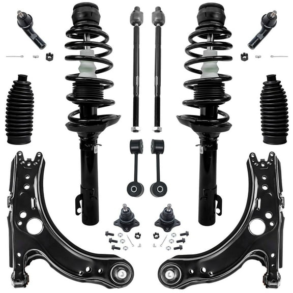 Detroit Axle - 14pc Suspension Kit for 2001-2005 VW Jetta 2002 2003 2004, 2 Ready Struts, 2 Lower Control Arms, 2 Ball Joints, 4 Inner & Outer Tie Rods, 2 Sway Bars, 2 Boots, Replacement