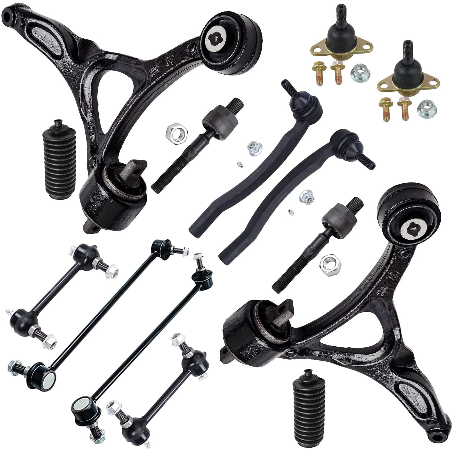 Detroit Axle - 14pc Suspension Kit for 2003-2014 Volvo XC90, 2 Lower Control Arms, 2 Lower Ball Joints, 4 Inner and Outer Tie Rods, 4 Sway Bar Links, 2 Boots, Replacement