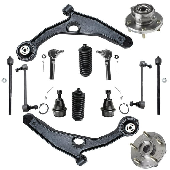 Detroit Axle - 14pc Suspension Kit for 2009-2015 Dodge Journey, 2 Lower Control Arms, 2 Lower Ball Joints, 2 Wheel Bearing Hubs, 4 Tie Rods, 2 Sway Bar Links, 2 Boots, Replacement