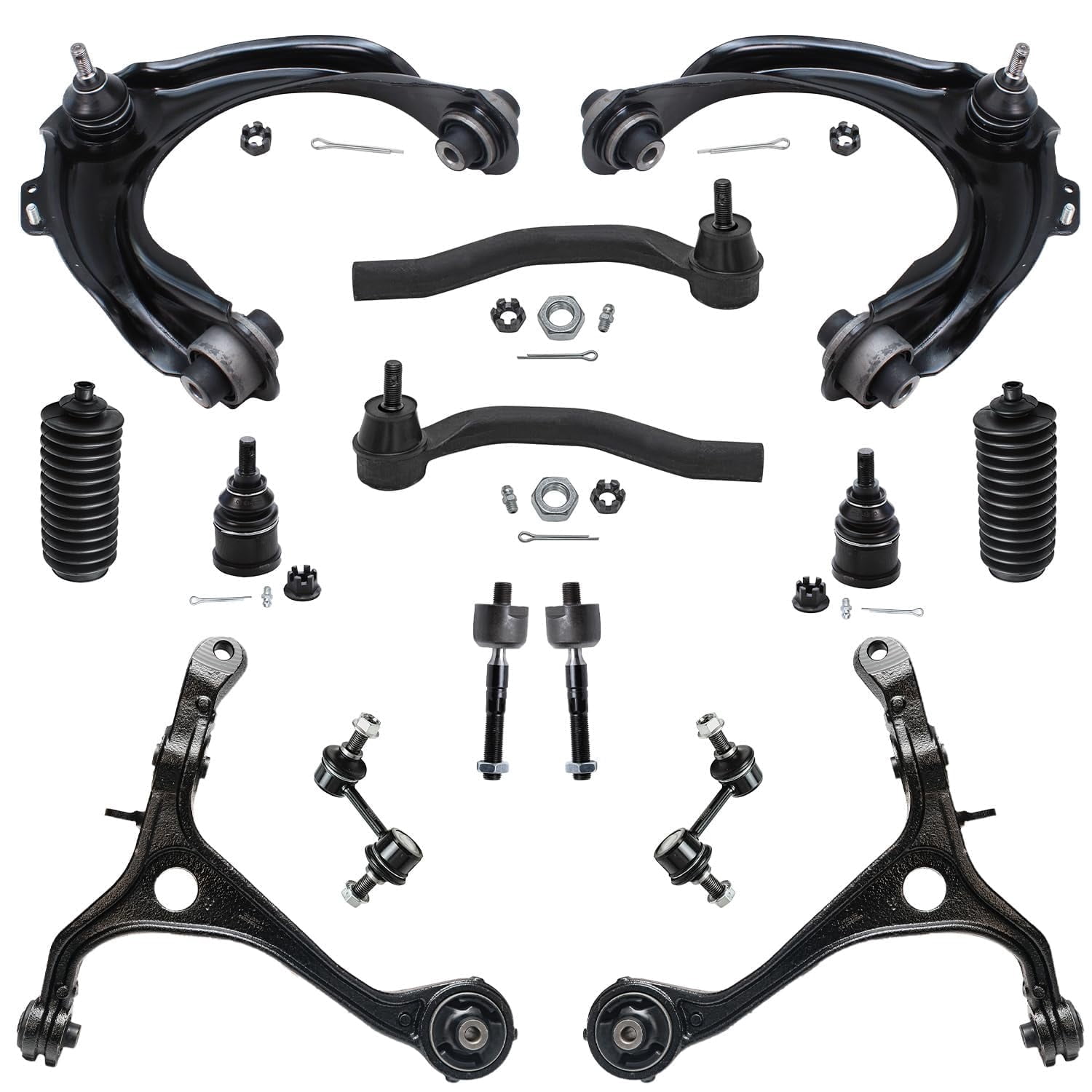 Detroit Axle - 14pc Front Suspension Kit for 2003 2004 2005 2006 2007 Honda Accord [3.0L], 2 Upper Control Arms w/Ball Joints 2 Lower Control Arms 2 Lower Ball Joints 4 Tie Rods 2 Sway Bars 2 Boots