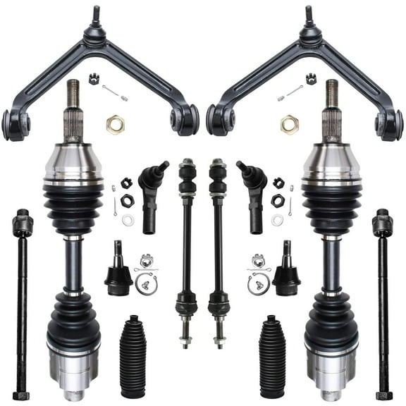 Detroit Axle - 14pc Suspension Kit for 4WD 2002-2005 Dodge Ram 1500 2003 2004, 2 Upper Control Arms with Ball Joints, 2 Lower Ball Joints, 2 CV Axles, 4 Tie Rods, 2 Sway Bars, 2 Boots, Replacement