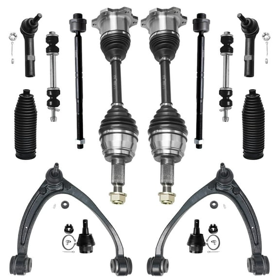 Detroit Axle - 14pc Suspension Kit for 6 Lug 4WD 2007 2008-2013 Silverado Suburban Sierra Yukon XL 1500, 2 CV Axles, 2 Upper Control Arms, 2 Lower Ball Joints, 4 Tie Rods, 2 Sway Bar Links, 2 Boots