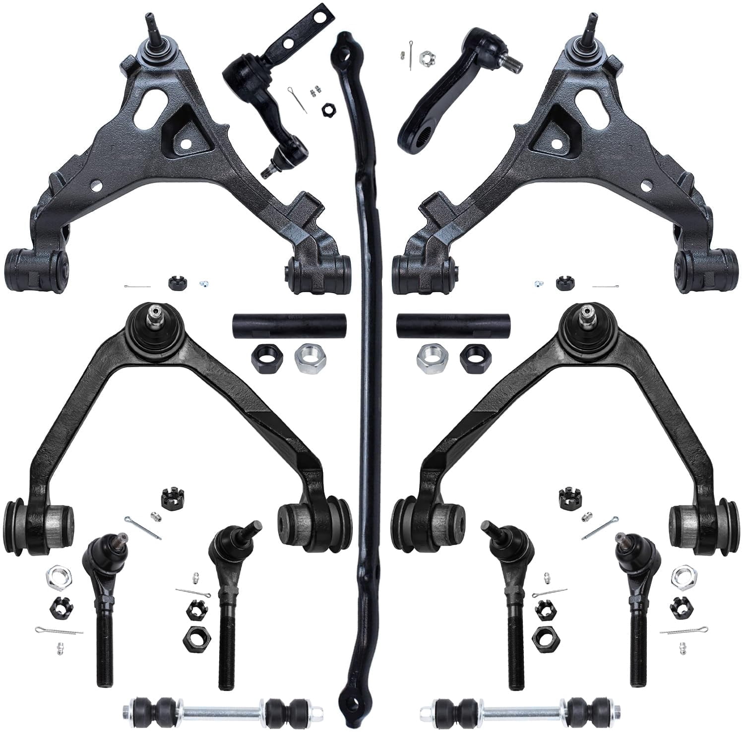 Detroit Axle - 15pc Suspension Kit for 4WD Ford F-150 Expedition F-250 Lincoln Navigator, Upper Lower Control Arms, Sway Bars, Tie Rods, Center Link, Idler & Pitman Arms, Replacement