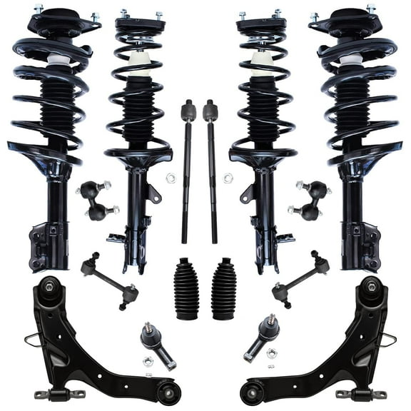 Detroit Axle - 16 pc Suspension Kit for 2001-2006 Hyundai Elantra 2002 2003 2004 2005, 4 Ready Struts, 2 Lower Control Arms & Ball Joints, 4 Tie Rods, 4 Sway Bar Links, 2 Boots, Replacement