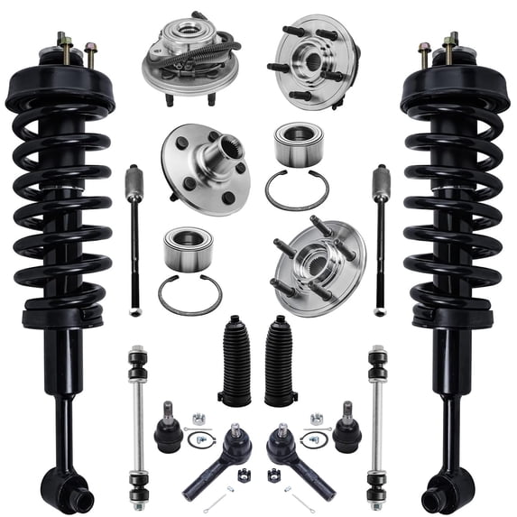 Detroit Axle - 16PC Front Coil Spring and Struts w/ Wheel Hub Bearings, Ball Joints, Sway Bars, Inner Outer Tie Rods & Boots for 2004 2005 Ford Explorer / Mercury Mountaineer 4.0L V6