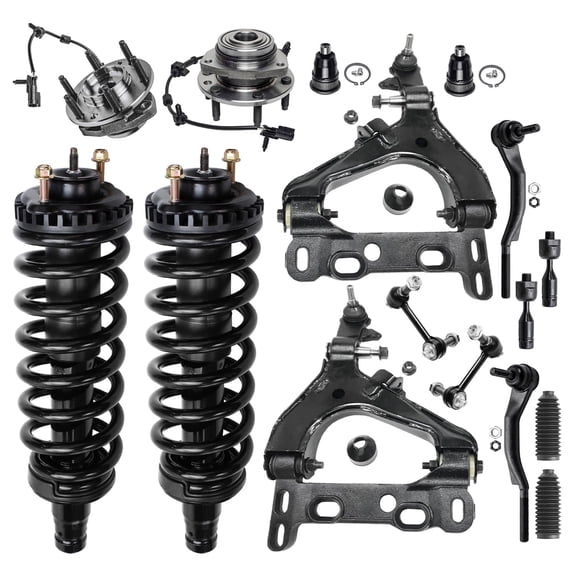 Detroit Axle - 16pc Front End Kit for Chevy Trailblazer EXT GMC Envoy Isuzu Ascender Buick Rainier Olds Bravada Saab 9-7X, Control Arms Ball Joints Wheel Hubs Sway Bars Struts Tie Rods Replacement