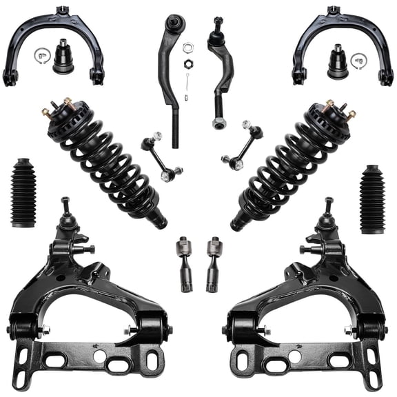 Detroit Axle - Front End Kit for Chevy Trailblazer EXT GMC Envoy XL XUV Buick Rainier Isuzu Ascender Saab 9-7X Olds Bravada, 2 Struts 4 Control Arm 2 Upper Ball Joint, 2 Sway Bars 4 Tie Rods 2 Boots