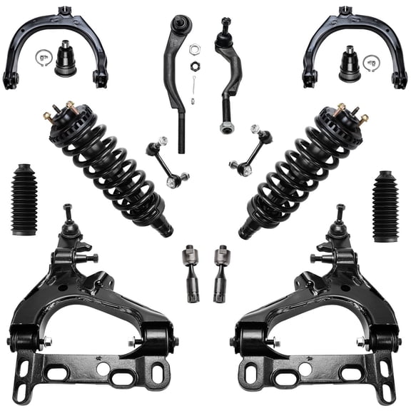Detroit Axle - 16pc Front End Kit for Chevy Trailblazer GMC Envoy Buick Rainier, 2 Ready Struts, 4 Lower & Upper Control Arms, 2 Upper Ball Joint, 2 Sway Bars, 4 Tie Rods, 2 Boots, Replacement