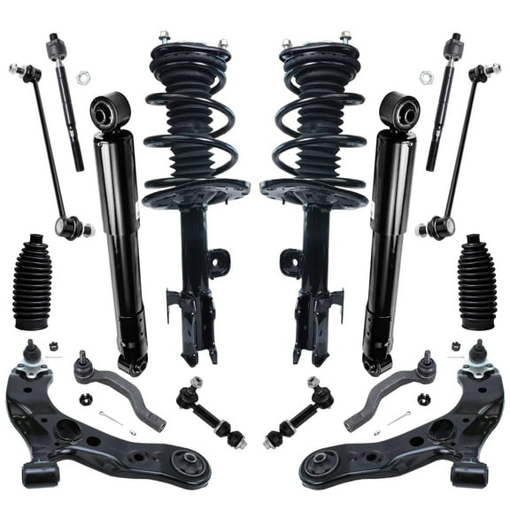 Detroit Axle - 16pc Suspension Kit for 3.5L 2006-2012 Toyota RAV4 2007 2008 2009 2010 2011, 2 Ready Struts, 2 Shocks, 2 Lower Control Arms & Ball Joints, 4 Tie Rods, 4 Sway Bar Links, 2 Boots
