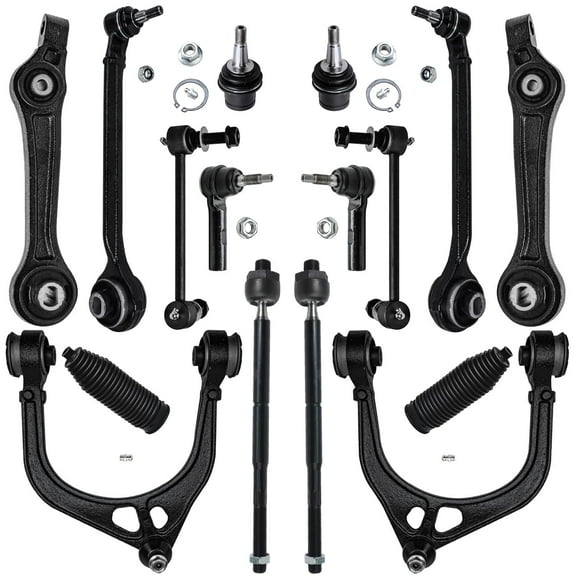 Detroit Axle - 16pc Suspension Kit for RWD 2005-2010 Chrysler 300 Dodge Charger Magnum, Upper Lower Control Arms w/Ball Joints, 4 Inner Outer Tie Rods, 2 Sway Bar Links, 2 Boots, Replacement