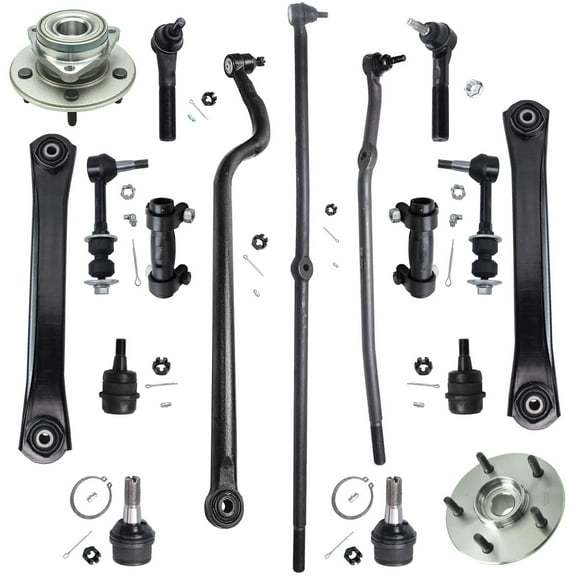 Detroit Axle - 17pc Suspension Kit for 4WD Dodge Ram 1500 2000-2001, Upper Control Arms Sway Bars Ball Joints Tie Rods Sleeves Track Bar Wheel Bearing Hubs Replacement
