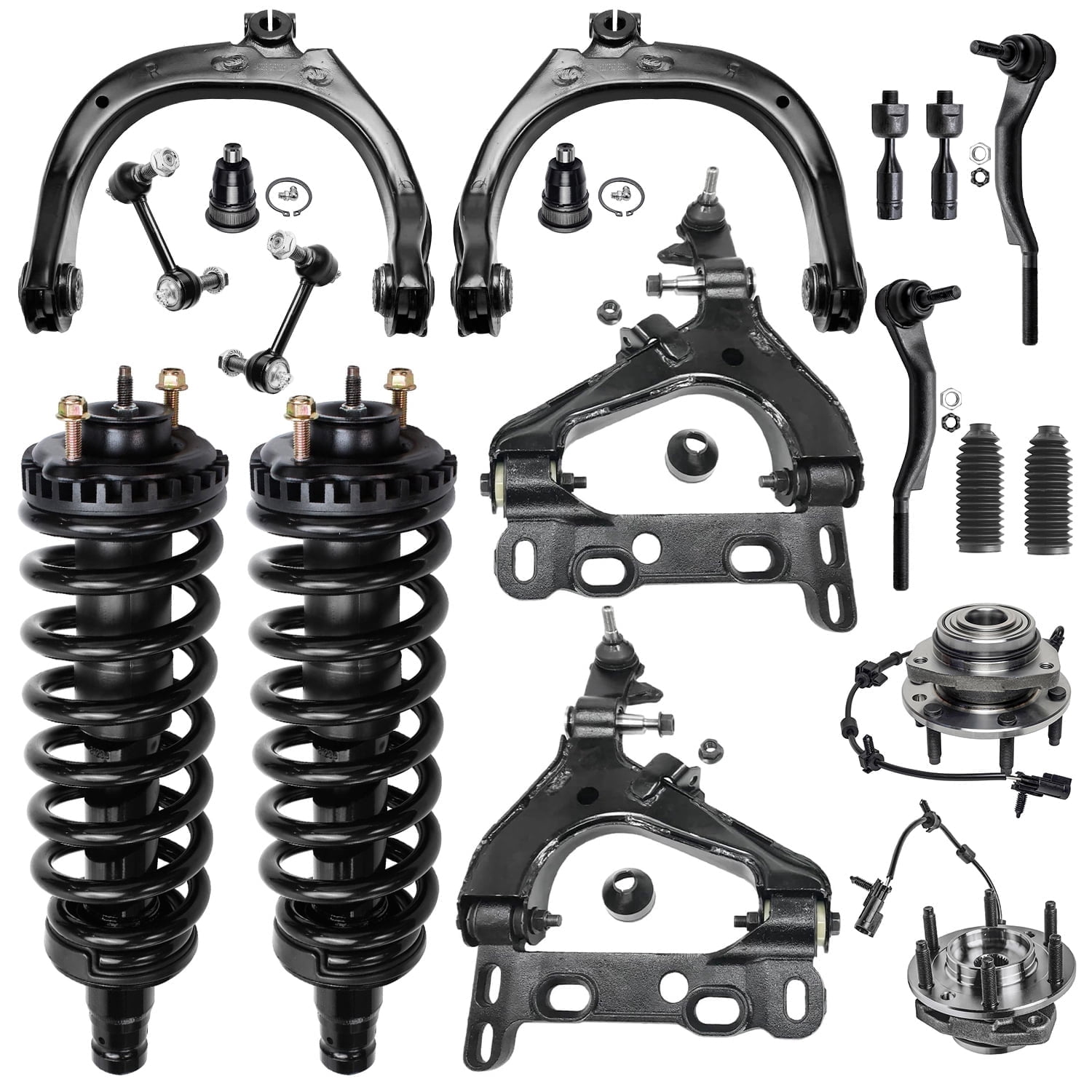 Detroit Axle - Front End Kit for Chevy Trailblazer EXT GMC Envoy Buick Rainier Saab 9-7X Isuzu Ascender, Upper Lower Control Arms Struts Wheel Hubs Sway Bars Inner Outer Tie Rods Ball Joints