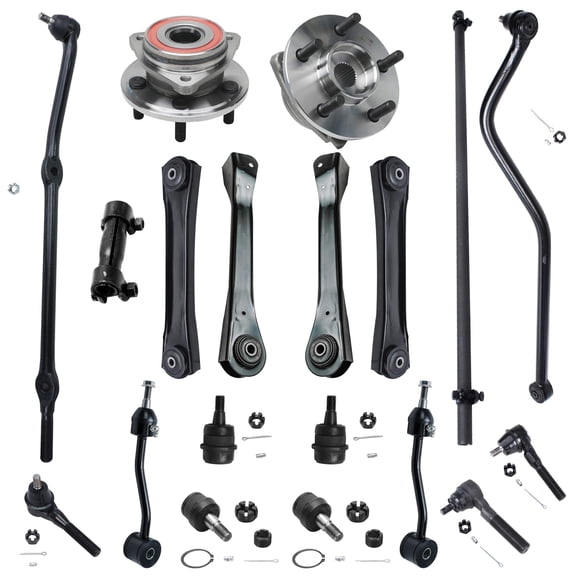 Detroit Axle - 19pc Front Upper Lower Control Arms Tie Rods Sway Bar Links, Steering Gearbox, Track Bar, Adjusting Sleeve & Wheel Hub Bearing Replacement for 2000-2006 Jeep Wrangler - 4WD