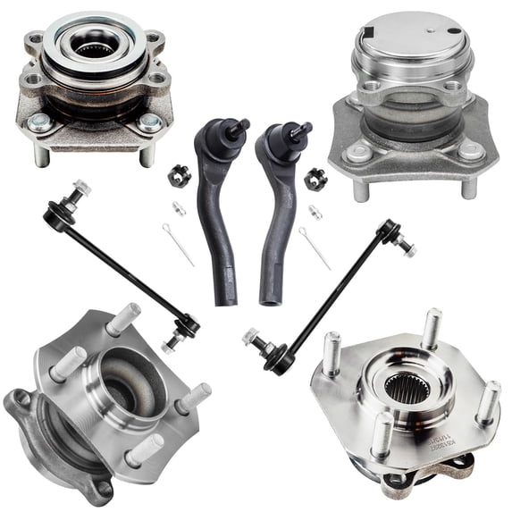 Detroit Axle - 2.0L Front Rear Wheel Hub Bearings Sway Bars Outer Tie Rods Replacement for 2007-2012 Nissan Sentra 8pc