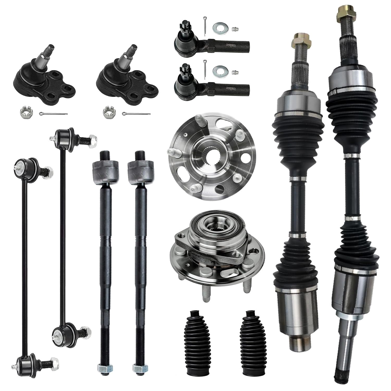 Detroit Axle - 2.4L 14pc Front CV Axles Kit for 2010-2017 Chevy Equinox GMC Terrain, CV Axles Wheel Bearing Hubs Ball Joints Sway Bar Links Tie Rods Boots