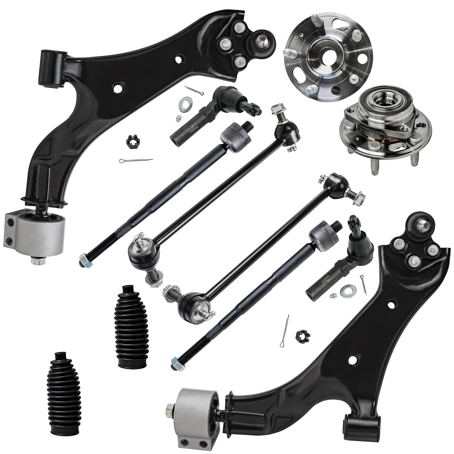 Detroit Axle - 2.4L Front 12pc End Kit for 2010-2017 Chevy Equinox GMC Terrain, Lower Control Arms and Ball Joints Wheel Bearing Hubs Tie Rods Sway Bars Boots
