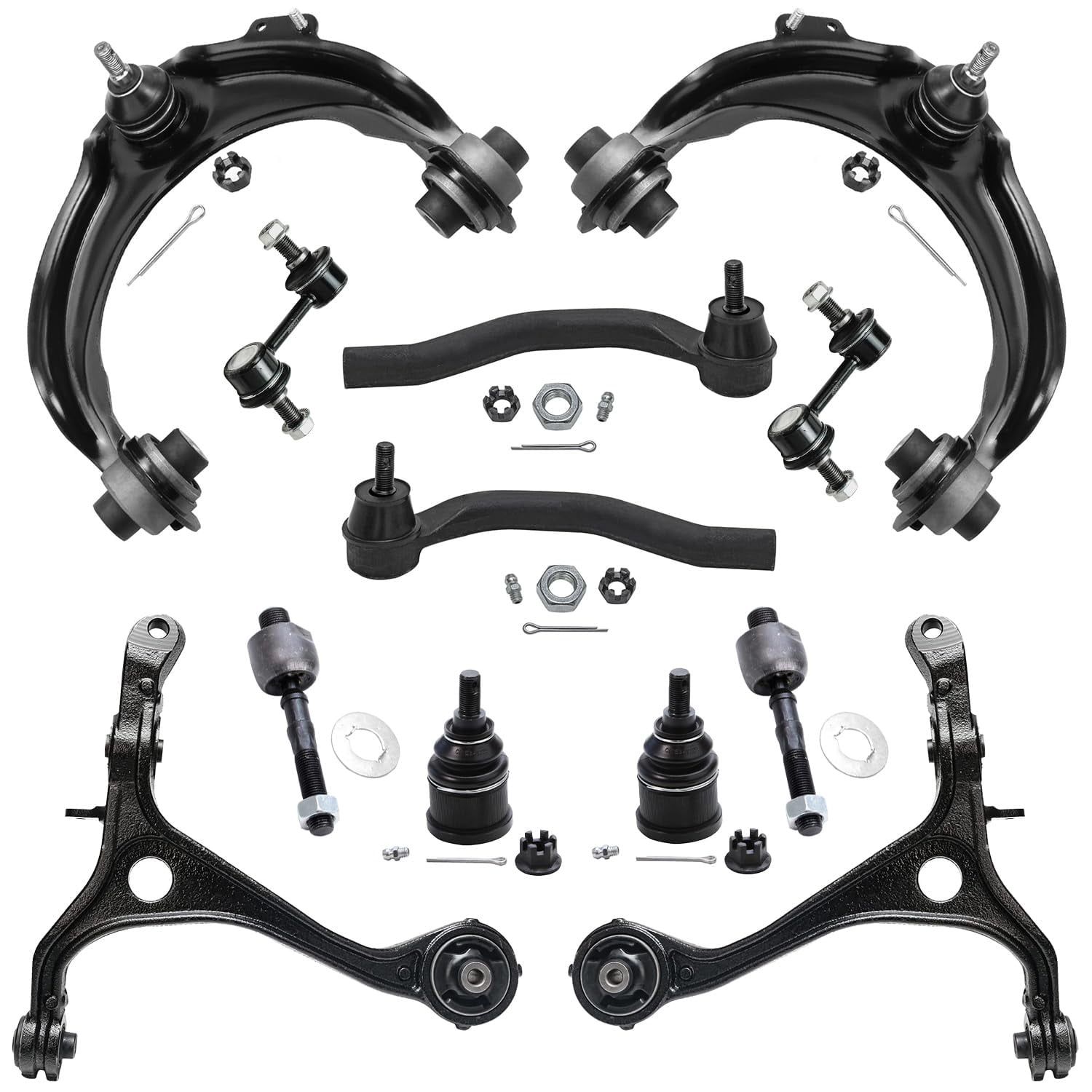 Detroit Axle - 2.4L Front Upper Lower Control Arms, Ball Joints Sway Bars Inner Outer Tie Rods for 2003-2007 Honda Accord 2004 2005 2006 Replacement