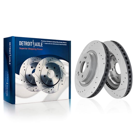 Detroit Axle - Front Drilled Slotted Brake Rotors for 2021-2024 Genesis G80, 2023-2025 GV60, 2022-2025 GV70: 13.58" Rotors