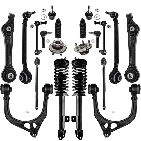 Detroit Axle - RWD 20pc Front End Suspension Kit for Chrysler 300 Dodge Charger Magnum, Control Arms Struts Ball Joints Tie Rods Boots Wheel Bearing Hubs Sway Bars Struts Shocks