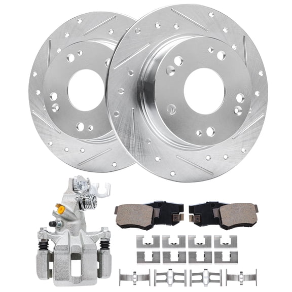 Detroit Axle - Rear Brake Kit for 2003-2007 Honda Accord 2004-2008 Acura TSX 2005 2006 Rear Drilled & Slotted Rotors Ceramic Brake Pads Left Caliper Replacement- 5pc Set