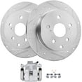 thumbnail image 1 of Detroit Axle - 281mm Rear Drilled & Slotted Brake Rotors + Passenger Side Brake Caliper Replacement for 2010-2012 Lexus HS250H - 3pc Set, 1 of 4