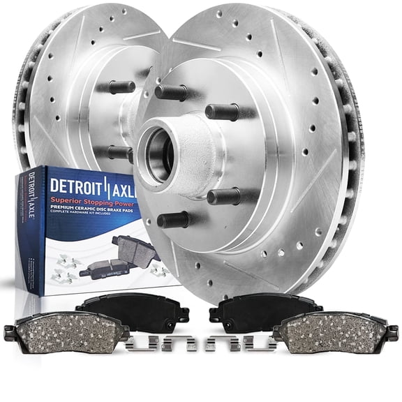 Detroit Axle - Front Brake Kit for Ford Explorer Ranger Mazda B2300 B3000 B4000, Drilled Slotted Disc Brake Rotors Ceramic Brake Pads Replacement: 11.28" inch Rotors