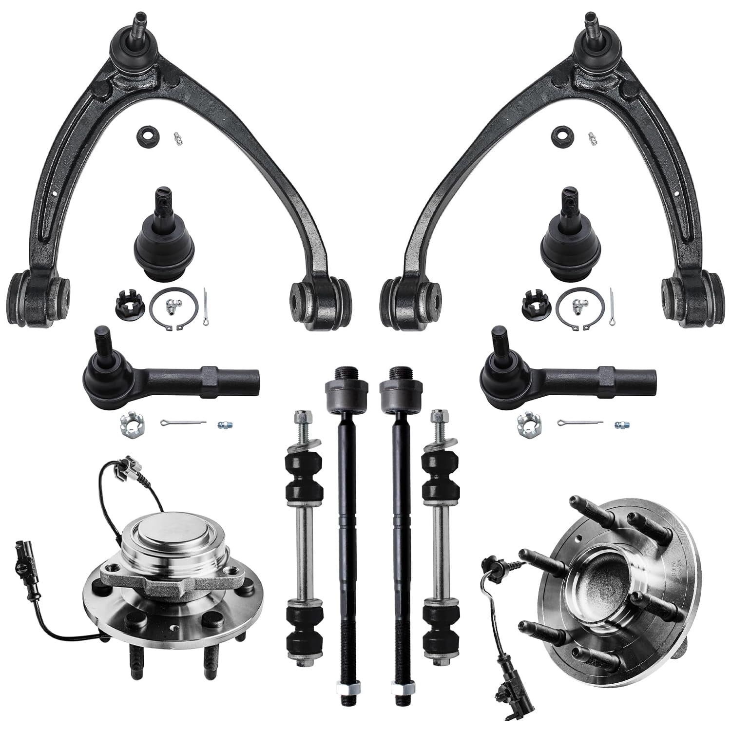 Detroit Axle - 2WD 12pc Front End Kit for Chevy GMC Silverado Sierra Suburban 1500 Yukon Tahoe Cadillac Escalade Wheel Bearing Hubs Upper Control Arms Sway Bars Tie Rods Lower Ball Joints