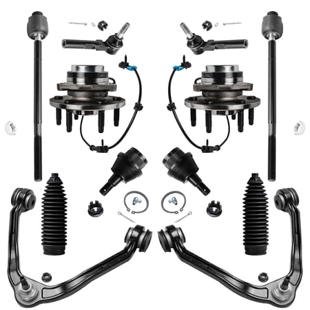 Detroit Axle - 2WD 12pc Front End Suspension Kit for 2003-2013 Express Savana 1500, 2003-2005 Express Savana 2500, Wheel Bearing Hubs Upper Control Arms Lower Ball Joints Tie Rods Replacement