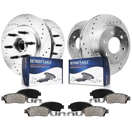 Detroit Axle - RWD 8pc Front and Rear Drilled Disc Brake Rotors Ceramic Brakes Pads for Ford F-150 Lincoln Mark LT