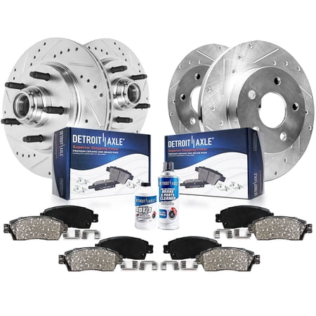 Detroit Axle - RWD Brake Kit for 98-02 Ford Ranger, 95-01 Explorer, 97-01 Mercury Mountaineer, Drilled Slotted Brake Rotors Ceramic Brake Pads Replacement: 11.28'' inch Front 11.22'' inch Rear