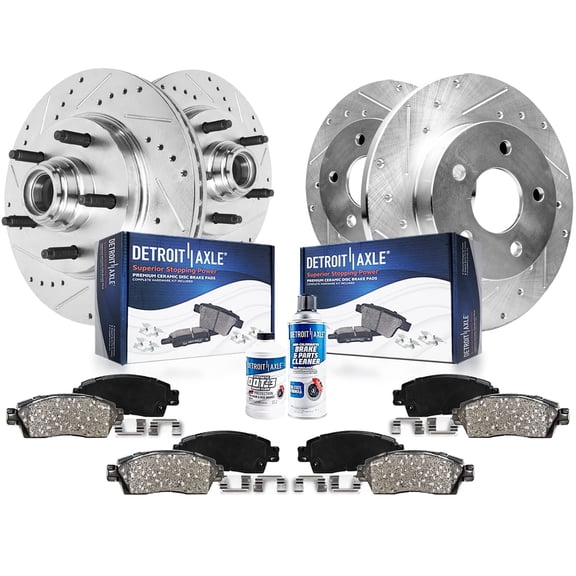 Detroit Axle - RWD Brake Kit for 98-02 Ford Ranger, 95-01 Explorer, 97-01 Mercury Mountaineer, Drilled Slotted Brake Rotors Ceramic Brake Pads Replacement: 11.28'' inch Front 11.22'' inch Rear