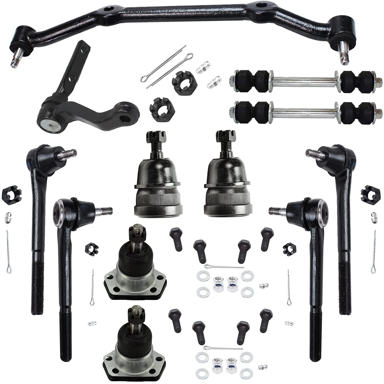 Detroit Axle - 2WD Front 12pc Suspension Kit for Chevy Blazer S10 GMC Jimmy Sonoma Isuzu Hombre 4 Upper Lower Ball Joints 4 Inner & Outer Tie Rods 2 Sway Bars 1 Center Link 1 Idler Arm Replacement