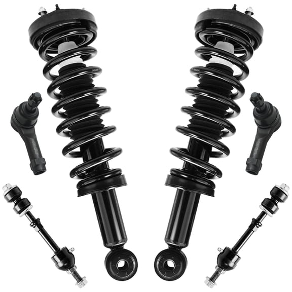 Detroit Axle - 2WD Front Coil Spring Struts + Sway Bar Links + Outer Tie Rod Links Replacement for 2004-2005 Ford F-150 2006-2008 Lincoln Mark LT - 6pc Set