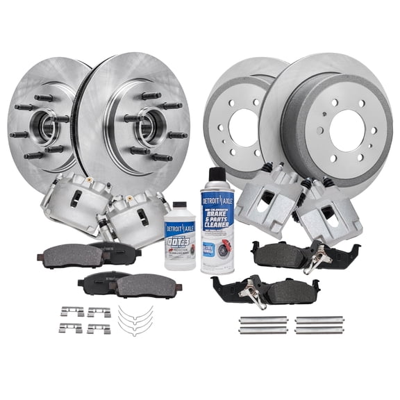 Detroit Axle - RWD Brake Kit for 2005-2008 Ford F-150 2006 2007 2008 Lincoln Mark LT, Front and Rear Drilled & Slotted Brake Rotors w/ Wheel Bearing Ceramic Brake Pads Brake Calipers Replacement