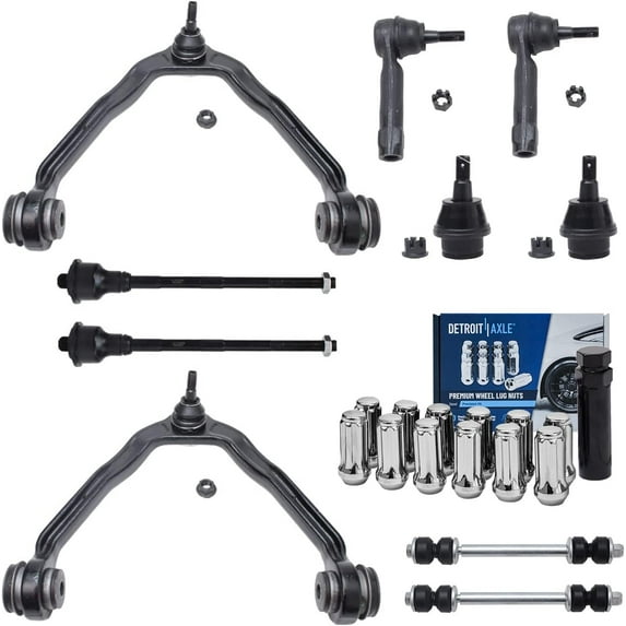 Detroit Axle - 2WD Front Upper Control Arms Ball Joints Sway Bars Tierods + 12pc Lug Nuts w/Key Replacement for Silverado 1500 Tahoe Yukon - 23pc Set