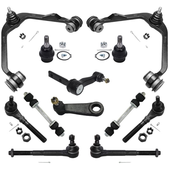 Detroit Axle - Front 12pc Suspension Kit for 2WD Ford Expedition F-150 F-250 Navigator 2 Upper Control Arms 2 Lower Ball Joints 2 Sway Bars 4 Tie Rods Outer Inner 2 Pitman Idler Arms Replacement