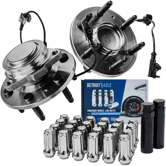 Detroit Axle - 2WD Front Wheel Hub Bearings + 24pc Wheel Lug Nuts w/keys Replacement for Silverado Suburban Sierra Yukon XL 1500 Escalade - 28pc Set