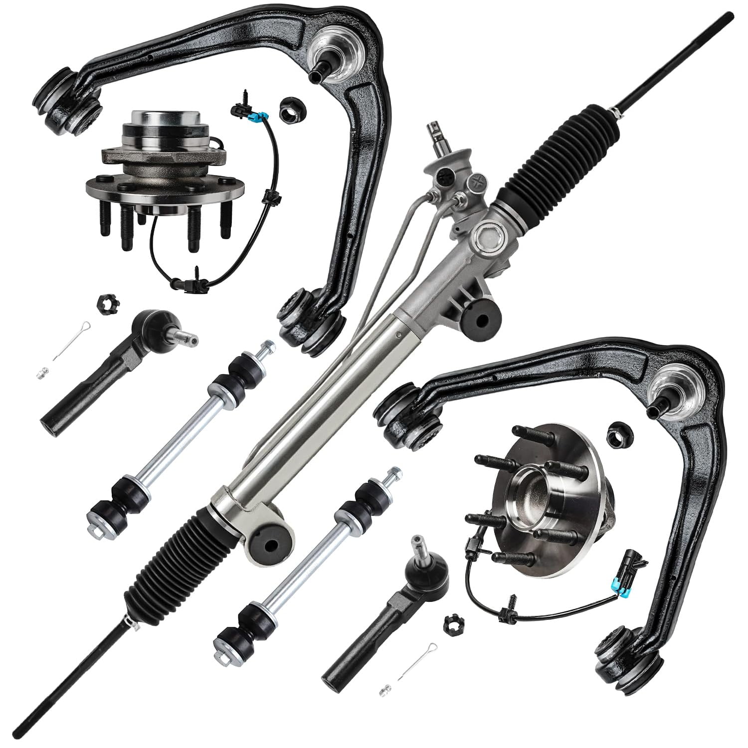 Detroit Axle - 2WD Rack & Pinion + Front Wheel Hub Bearing + Upper ...