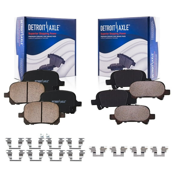Detroit Axle - 2pc Brake Pads for 2000-2004 Toyota Avalon, 00-01 Camry, 99-03 Solara, 2 Front and Rear Ceramic Brake Pads w/Hardware 1999 2000 2001 2002 2003 2004 Replacement