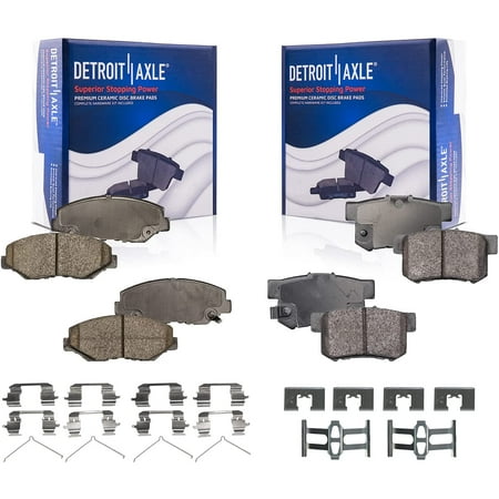 Detroit Axle - 2pc Brake Pads for 2002-2004 Honda CR-V, 03-11 Element, 2 Front & Rear Ceramic Brake Pads w/Hardware 2002 2003 2004 2005 2006 2007 2008 2009 2010 2011 Replacement